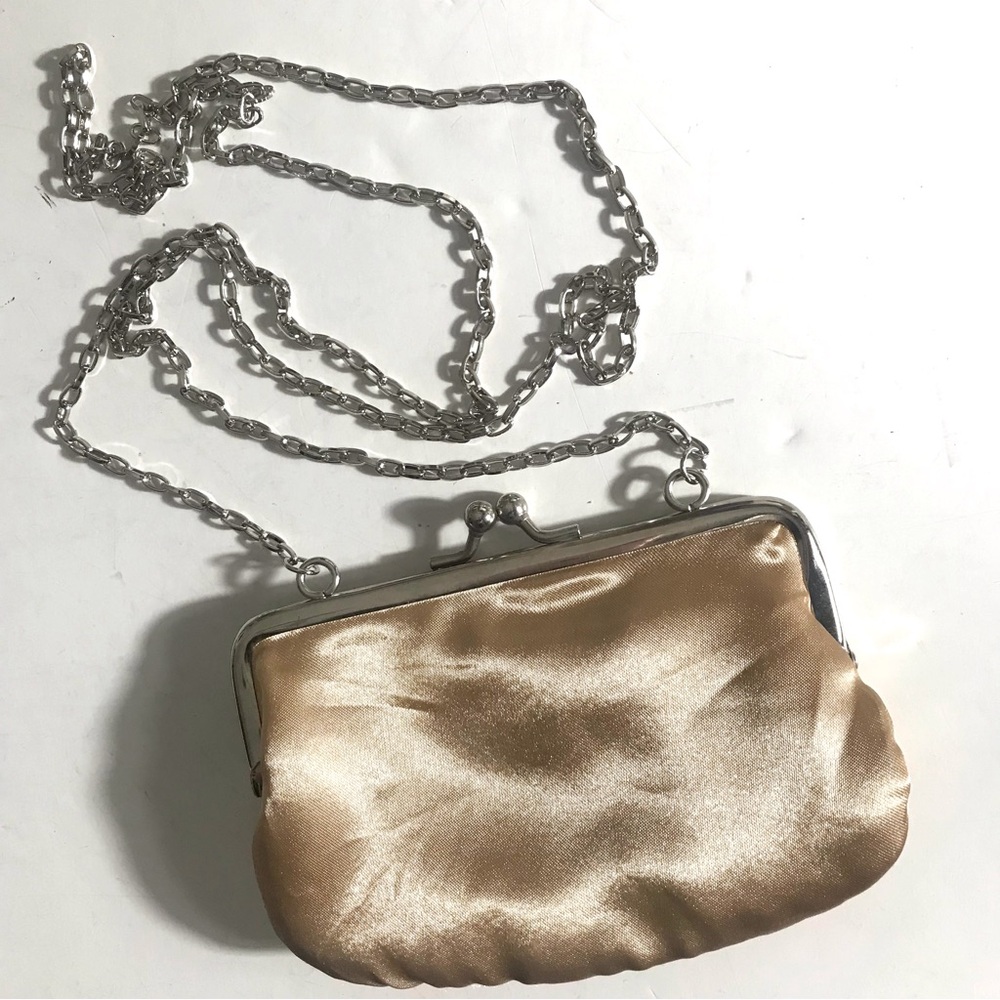 Satin Evening Chain Clutch Mini Bag- Champagne